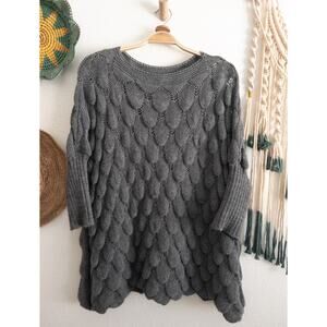 Gray Tear Drop Textured Pullover Sweater Italy